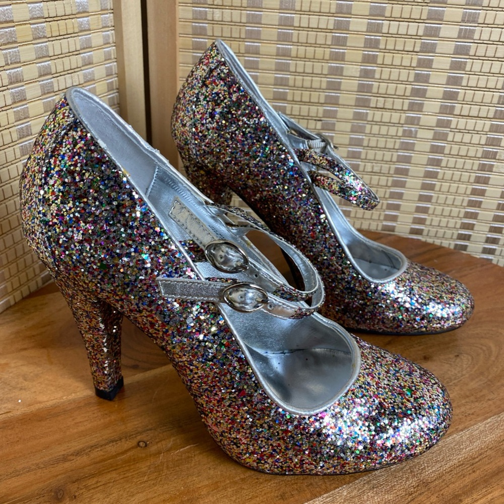 Gabriella Rocha Woman’s 6.5 Sparkle Multi Color Glitter Mary Jane Heels